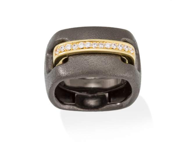 Ring RITZ weiß in silber geschwärzt de Marina Garcia Joyas en plata Ring in Silber (925) Ruthenium Bad und 18 Karat vergoldet Gelbgold mit Zirkonia weiß.  