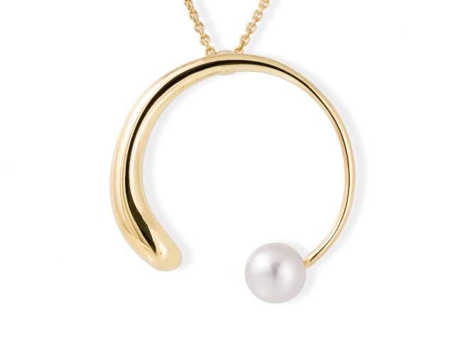 Colgante SIAM perla en plata dorada de Marina Garcia Joyas en plata Colgante de plata de primera ley (925) chapada en oro amarillo de 18kt y perla cultivada. (tamaño: 4,8 cm.) (Cadena no incluida)