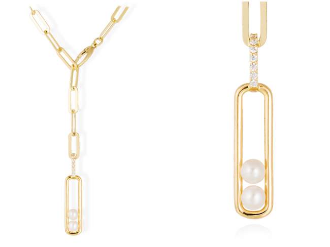 Halskette SEIDAI perle in silber vergoldet de Marina Garcia Joyas en plata Halskette in Silber (925) vergoldet in 18 Karat Gelbgold mit Zirkonia weiß und Süßwasser-Zuchtperlen. (Länge: 42 cm)