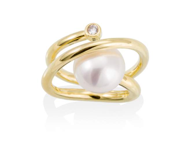 Ring WHAM perle in silber vergoldet de Marina Garcia Joyas en plata Ring in Silber (925) vergoldet in 18 Karat Gelbgold. Zirkonia weiß und Süßwasser-Zuchtperle.  