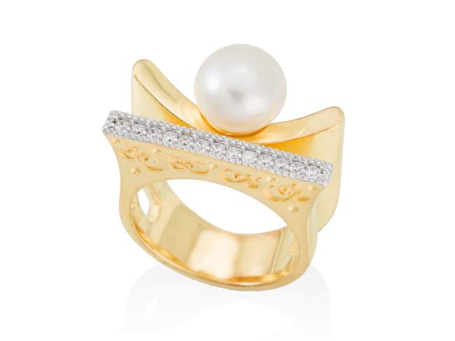 Ring KIOTO perle in silber vergoldet de Marina Garcia Joyas en plata Ring in Silber (925) vergoldet in 18 Karat Gelbgold mit Zirkonia weiß und Süßwasser-Zuchtperle.  