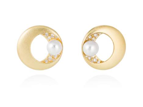 Earrings SAKAY pearl in golden silver