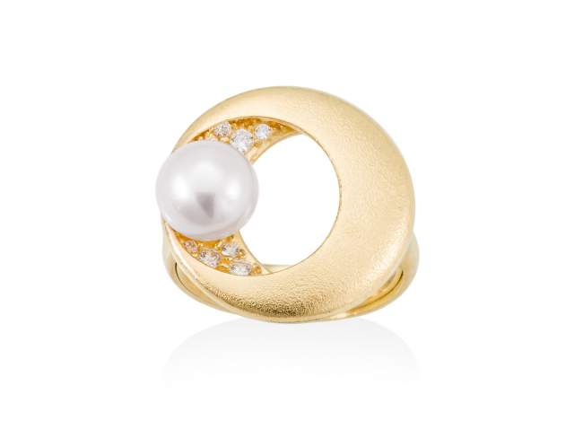 Ring SAKAY perle in silber vergoldet de Marina Garcia Joyas en plata Ring in Silber (925) vergoldet in 18 Karat Gelbgold. Zirkonia weiß und Süßwasser-Zuchtperle.  