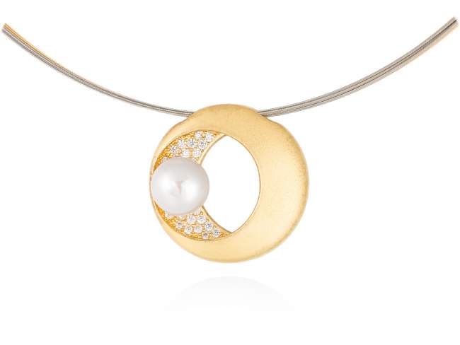 Halskette SAKAY perle in silber vergoldet de Marina Garcia Joyas en plata Halskette in Silber (925) vergoldet in 18 Karat Gelbgold mit Zirkonia weiß und Süßwasser-Zuchtperle. (Länge der Halskette: 42 cm. Größe des Anhängers: 2,5 cm.)