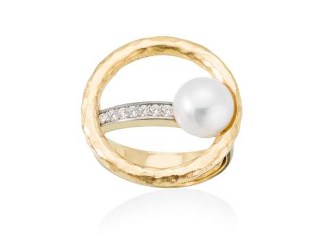 Ring NIKO pearl in golden silver