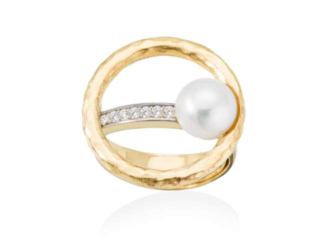 Ring NIKO perle in silber vergoldet de Marina Garcia Joyas en plata Ring in Silber (925) vergoldet in 18 Karat Gelbgold. Zirkonia weiß und Süßwasser-Zuchtperle.  