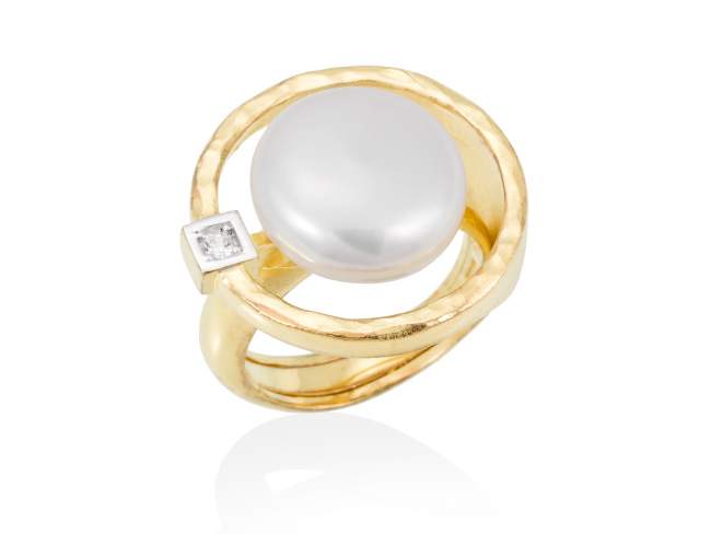 Ring OSAKA perle in silber vergoldet de Marina Garcia Joyas en plata Ring in Silber (925) vergoldet in 18 Karat Gelbgold. Zirkonia weiß und Süßwasser-Zuchtperle.  