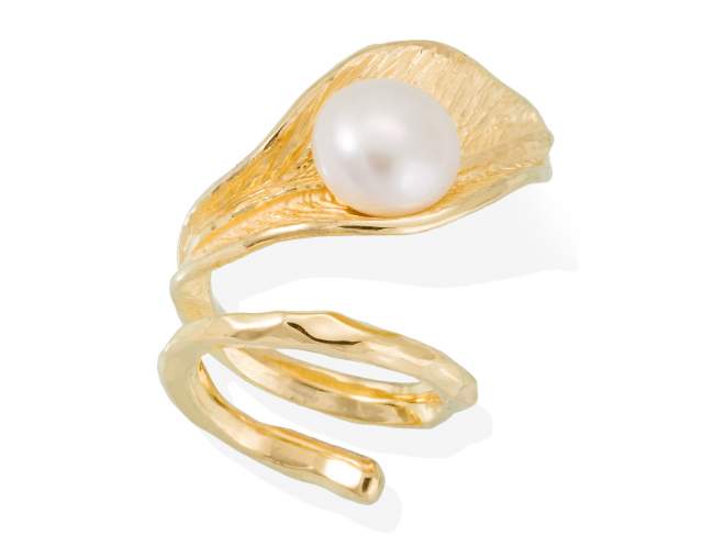 Anillo NARA perla en plata dorada de Marina Garcia Joyas en plata Anillo de plata de primera ley (925) chapada en oro amarillo de 18kt con perla cultivada.