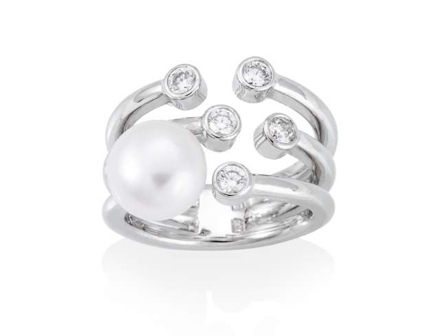 Ring HANOI perle in silber de Marina Garcia Joyas en plata Ring in Silber (925) rhodiniert. Zirkonia weiß und Süßwasser-Zuchtperle.  