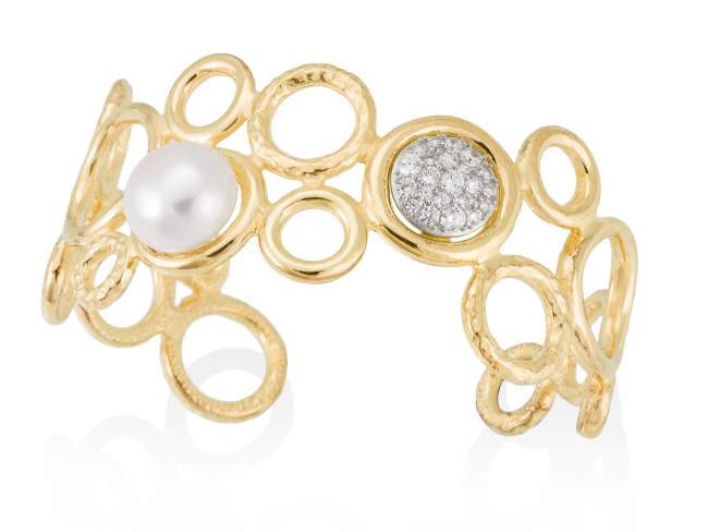 Armband LEPERL perle in silber vergoldet de Marina Garcia Joyas en plata Armband in Silber (925) rhodiniert und 18 Karat vergoldet Gelbgold, Zirkonia weiß und Süßwasser-Zuchtperlen. (Handgelenkgröße: 16 bis 19 cm)