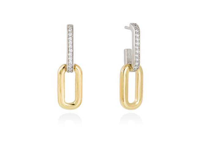 Earrings HILTON white in golden silver de Marina Garcia Joyas en plata Earrings in 18kt yellow gold and rhodium plated 925 sterling silver and white cubic zirconia. (size: 3,3 cm.)