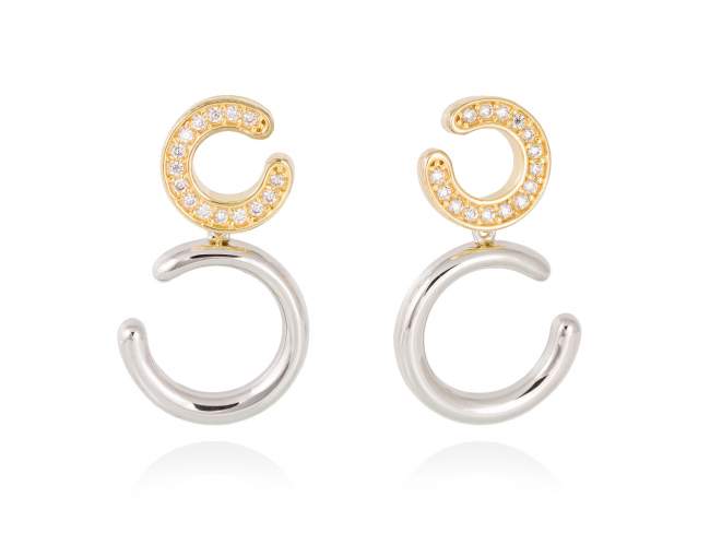 Earrings RAWA white in silver de Marina Garcia Joyas en plata Earrings in 18kt yellow gold and rhodium plated 925 sterling silver with white cubic zirconia. (size: 3 cm.)