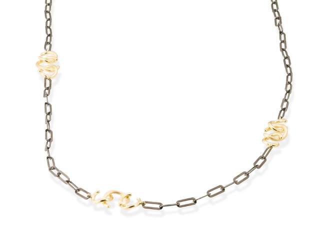 Halskette FITJI golden in silber geschwärzt de Marina Garcia Joyas en plata Halskette in Silber (925) Ruthenium Bad und 18 Karat vergoldet Gelbgold. (Länge: 91 cm)