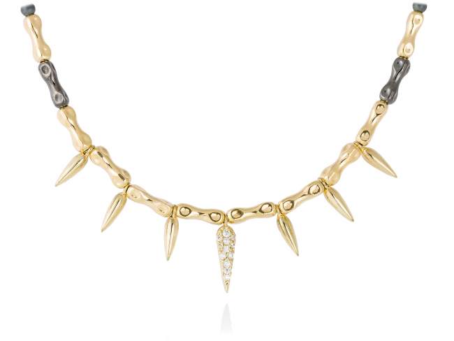Necklace QUEEN  in golden silver de Marina Garcia Joyas en plata Necklace in 18kt yellow gold and ruthenium plated 925 sterling silver with white cubic zirconia and hematite. (length: 40+3 cm.)