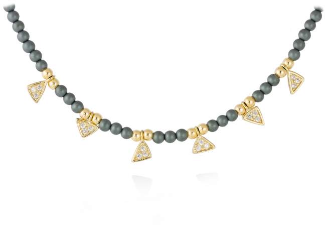 Necklace VELVET  in golden silver de Marina Garcia Joyas en plata Necklace in 18kt yellow gold plated 925 sterling silver with white cubic zirconia and hematite. (length: 42+3 cm.)
