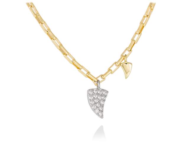 Necklace REBEL white in silver de Marina Garcia Joyas en plata Necklace in 18kt yellow gold and rhodium plated 925 sterling silver and white cubic zirconia. (Length of necklace: 40+5 cm. Size of pendant: 1 cm.)