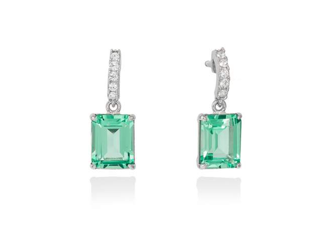 Earrings SARA green in silver de Marina Garcia Joyas en plata Earrings in rhodium plated 925 sterling silver, white cubic zirconia and synthetic stone in emerald color. (size: 2 cm.)