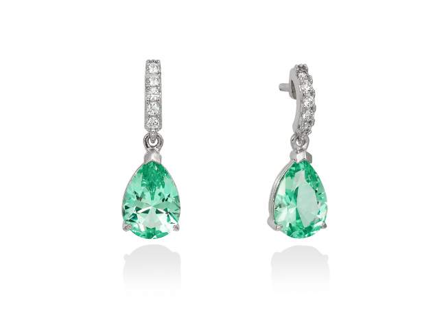 Earrings ANDREA Green in silver de Marina Garcia Joyas en plata Earrings in rhodium plated 925 sterling silver, white cubic zirconia and synthetic stone in emerald color. (length: 2,1 cm.)