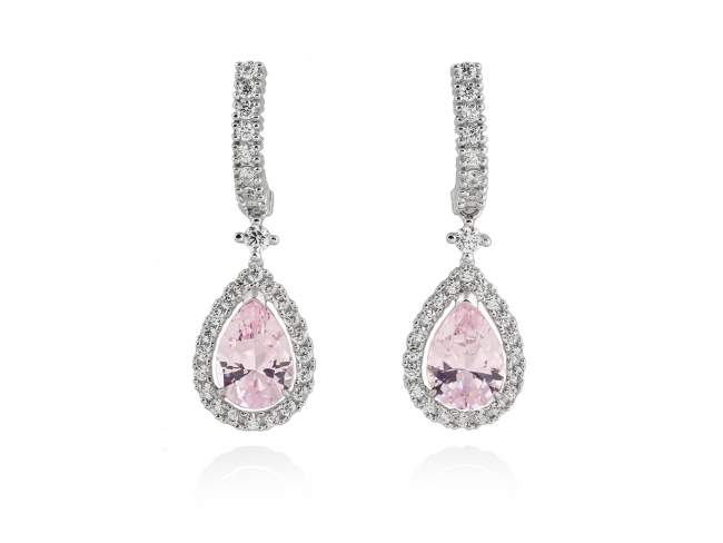 Earrings EVA Pink in silver de Marina Garcia Joyas en plata Earrings in rhodium plated 925 sterling silver with white cubic zirconia and synthetic stone water pink. (size: 3,4 cm.)