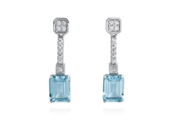 Earrings BERTA Blue in silver de Marina Garcia Joyas en plata Earrings in rhodium plated 925 sterling silver with white cubic zirconia and synthetic stone in aquamarine color. (size: 2,7 cm.)