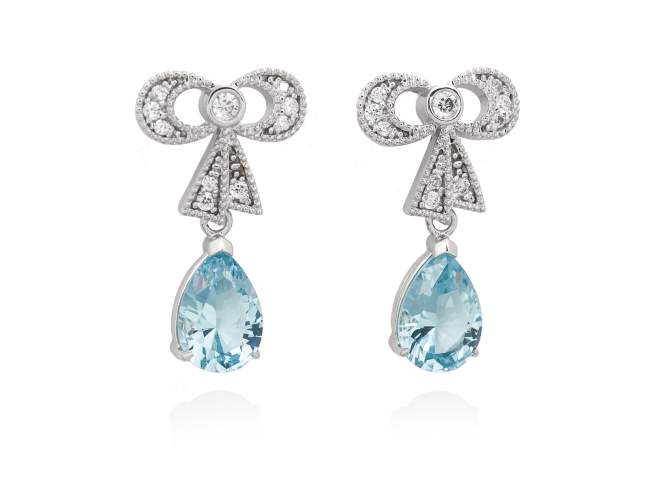 Earrings LEA Blue in silver de Marina Garcia Joyas en plata Earrings in rhodium plated 925 sterling silver with white cubic zirconia and synthetic stone in aquamarine color. (size: 2,5 cm.)