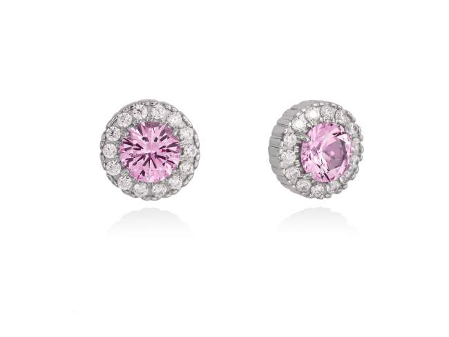 Earrings MAUI Pink in silver de Marina Garcia Joyas en plata Earrings in rhodium plated 925 sterling silver with white cubic zirconia and synthetic morganite. (size: 0,9 cm.)
