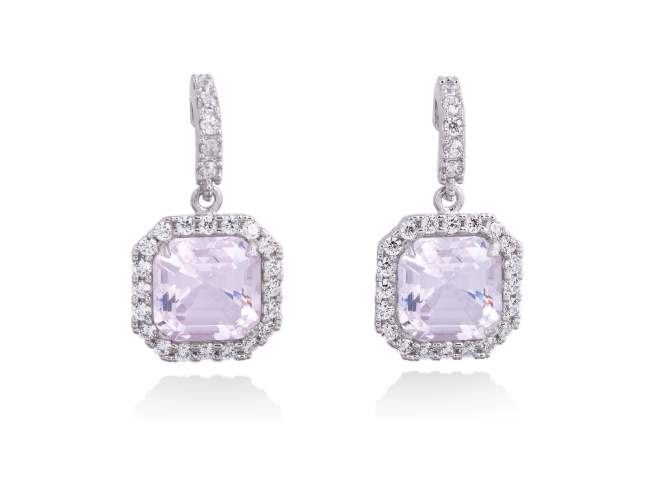 Earrings WEBSTER Pink in silver de Marina Garcia Joyas en plata Earrings in rhodium plated 925 sterling silver with white cubic zirconia and synthetic stone water pink. (length: 2 cm.)