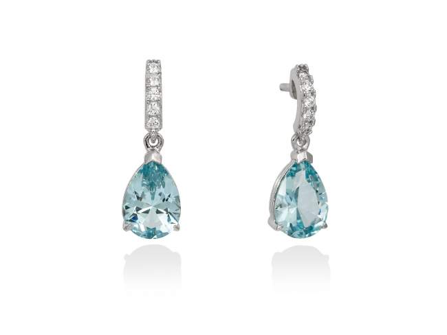 Earrings ANDREA Blue in silver de Marina Garcia Joyas en plata Earrings in rhodium plated 925 sterling silver, white cubic zirconia and synthetic stone in aquamarine color. (length: 2,1 cm.)