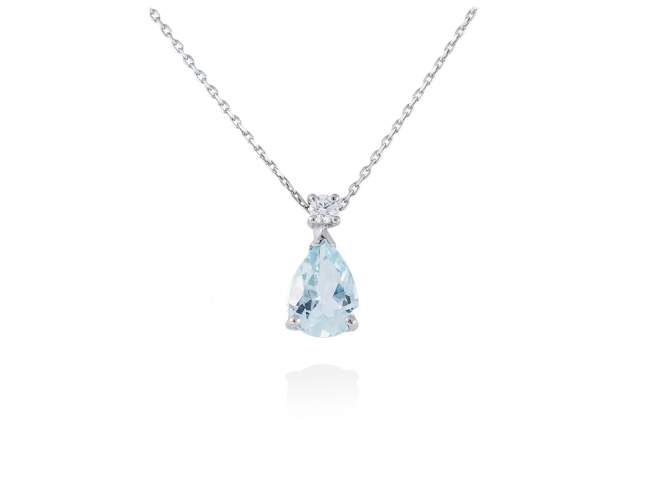 Necklace in 18kt. Gold and diamonds de Marina Garcia Joyas en plata Necklace in rodhium plated 18kt white gold with 1 diamond carat total weight 0.03 (Color: Top Wesselton (G) Clarity: SI) and faceted aquamarine. (length: 40-42 cm.)