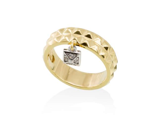 Ring KLANDESTINE  in golden silver de Marina Garcia Joyas en plata Ring in 18kt yellow gold and rhodium plated 925 sterling silver and white cubic zirconia.