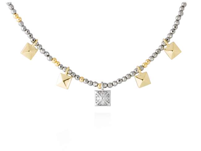 Necklace KLANDESTINE  in golden silver de Marina Garcia Joyas en plata Necklace in 18kt yellow gold and rhodium plated 925 sterling silver and white cubic zirconia. (length: 40+3 cm.)