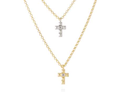 Collar doble de cruces con circonitas en plata dorada
