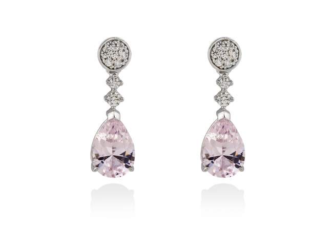 Earrings LARA Pink in silver de Marina Garcia Joyas en plata Earrings in rhodium plated 925 sterling silver with white cubic zirconia and synthetic stone water pink. (size: 2,3 cm.)
