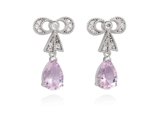 Earrings LEA Pink in silver de Marina Garcia Joyas en plata Earrings in rhodium plated 925 sterling silver with white cubic zirconia and synthetic stone water pink. (size: 2,5 cm.)