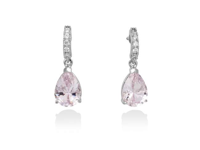 Earrings ANDREA Pink in silver de Marina Garcia Joyas en plata Earrings in rhodium plated 925 sterling silver, white cubic zirconia and synthetic stone water pink. (length: 2,1 cm.)