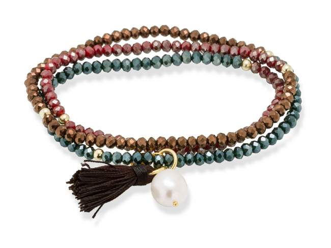 Bracelet ZEN multicolor in golden silver de Marina Garcia Joyas en plata Bracelet in 18kt yellow gold plated 925 sterling silver and faceted multicolor Strass glass with freshwater cultured pearl. (length: 51 cm.)