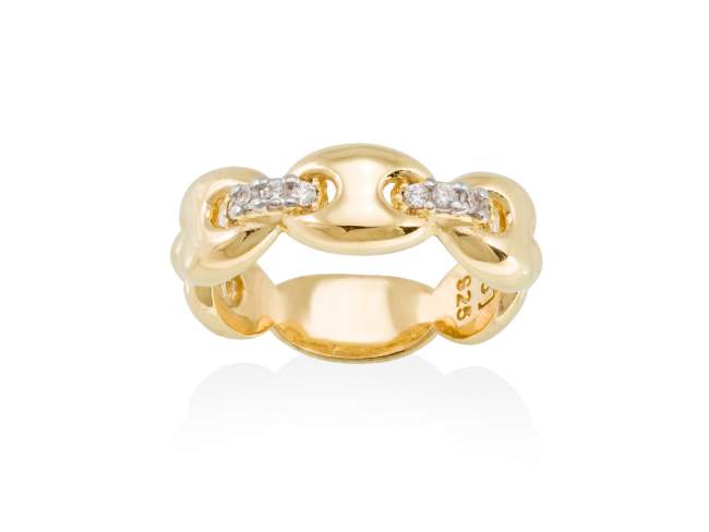 Ring CHAIN  in golden silver de Marina Garcia Joyas en plata Ring in 18kt yellow gold plated 925 sterling silver with white cubic zirconia.  