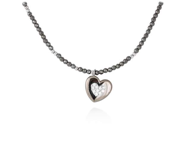 Necklace LOVE  in silver de Marina Garcia Joyas en plata Necklace in ruthenium and rhodium plated 925 sterling silver and white cubic zirconia. (Length of necklace: 40+5 cm. Size of pendant: 13 mm)
