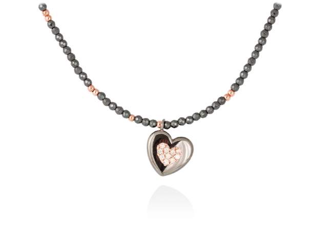 Necklace LOVE  in rose silver de Marina Garcia Joyas en plata Necklace in 18kt rose gold and ruthenium plated 925 sterling silver and cognac cubic zirconia. (Length of necklace: 40+5 cm. Size of pendant: 13 mm)