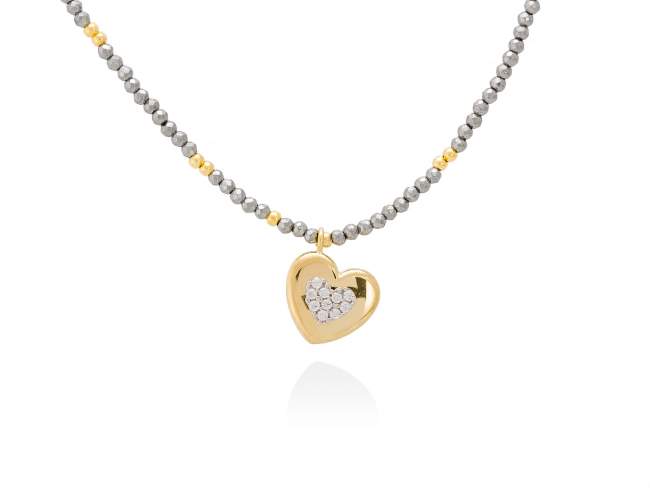 Necklace LOVE  in golden silver de Marina Garcia Joyas en plata Necklace in 18kt yellow gold and rhodium plated 925 sterling silver and white cubic zirconia. (Length of necklace: 40+5 cm. Size of pendant: 13 mm)