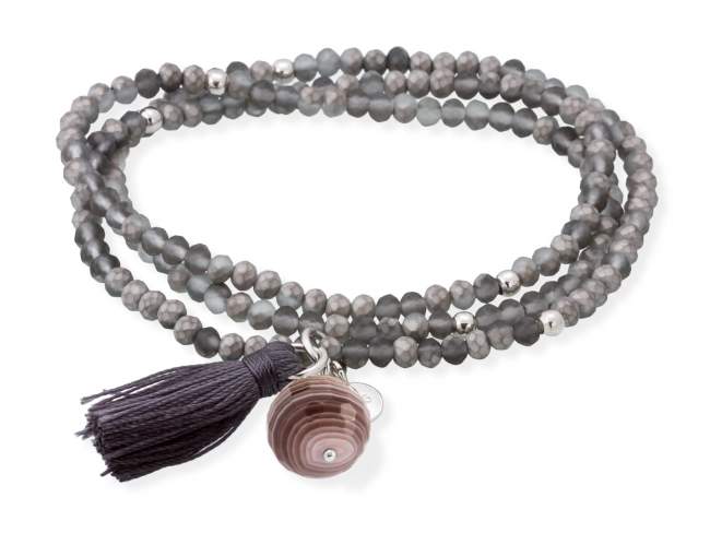 Bracelet ZEN GRAPHITE with  de Marina Garcia Joyas en plata Bracelet in 925 sterling silver rhodium plated, with elastic silicone band and faceted strass glass, with botswana agate. Medium size 17 cm. (51 cm total)
