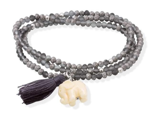 Bracelet ZEN GRAPHITE with elephant de Marina Garcia Joyas en plata Bracelet in 925 sterling silver rhodium plated, with elastic silicone band and faceted strass glass, with resin elephant. Medium size 17 cm. (51 cm total)