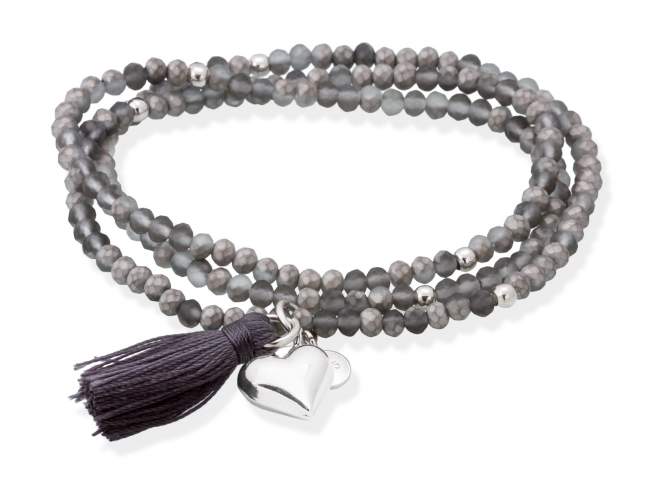 Bracelet ZEN GRAPHITE with heart charm de Marina Garcia Joyas en plata Bracelet in 925 sterling silver rhodium plated, with elastic silicone band and faceted strass glass, with heart charm. Medium size 17 cm. (51 cm total)