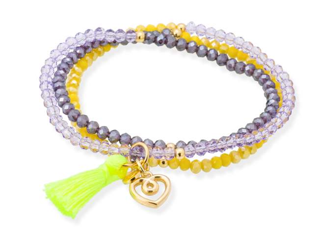 Bracelet ZEN YELLOW NEON with Love charm de Marina Garcia Joyas en plata Bracelet in 925 sterling silver plated with 18kt yellow gold, with elastic silicone band and faceted strass glass, with Love charm. Medium size 17 cm. (51 cm total)