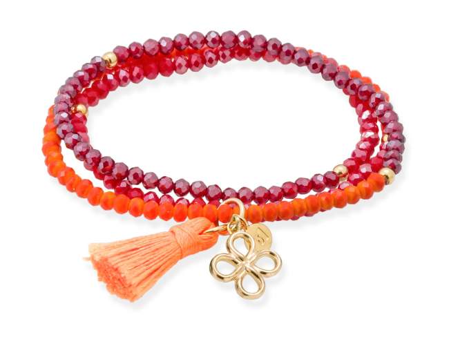 Bracelet ZEN ORANGE NEON with lucky clover de Marina Garcia Joyas en plata Bracelet in 925 sterling silver plated with 18kt yellow gold, with elastic silicone band and faceted strass glass, with lucky clover. Medium size 17 cm. (51 cm total)