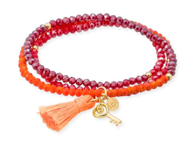 Bracelet ZEN ORANGE NEON with key charm de Marina Garcia Joyas en plata Bracelet in 925 sterling silver plated with 18kt yellow gold, with elastic silicone band and faceted strass glass, with key charm. Medium size 17 cm. (51 cm total)