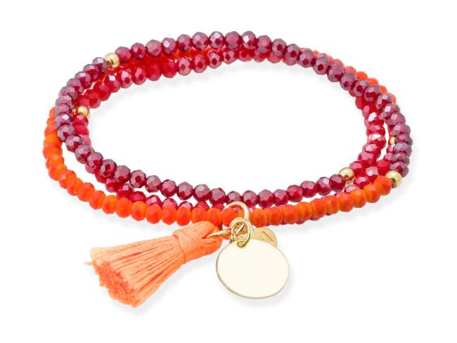 Bracelet ZEN ORANGE NEON with medal de Marina Garcia Joyas en plata Bracelet in 925 sterling silver plated with 18kt yellow gold, with elastic silicone band and faceted strass glass, with medal. Medium size 17 cm. (51 cm total)