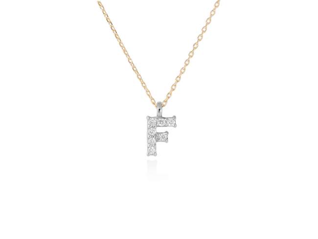 Necklace in 18kt. Gold and diamonds de Marina Garcia Joyas en plata Necklace in yellow and white 18kt gold with 7 diamonds carat total weight 0.05 (Color: Top Wesselton (G) Clarity: SI). Height of letter: 6 mm. Adjustable gold chain in 40-42 cm.