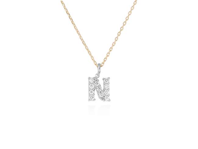 Necklace in 18kt. Gold and diamonds de Marina Garcia Joyas en plata Necklace in yellow and white 18kt gold with 11 diamonds carat total weight 0.09 (Color: Top Wesselton (G) Clarity: SI). Height of letter: 6 mm. Adjustable gold chain in 40-42 cm.
