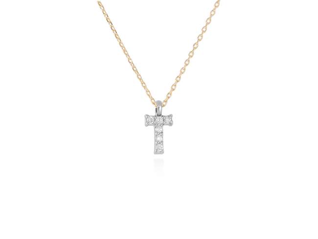 Necklace in 18kt. Gold and diamonds de Marina Garcia Joyas en plata Necklace in yellow and white 18kt gold with 6 diamonds carat total weight 0.05 (Color: Top Wesselton (G) Clarity: SI). Height of letter: 6 mm. Adjustable gold chain in 40-42 cm.